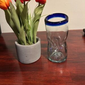 Blue Rimmed Glass Tumbler